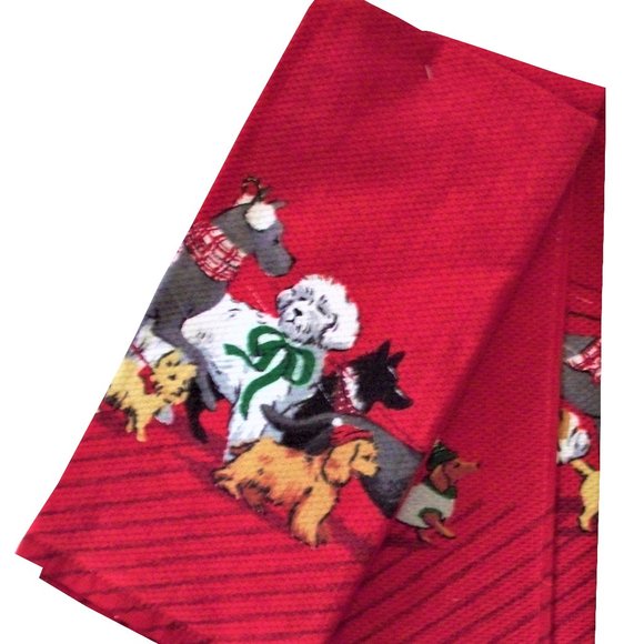 2 Pc. Kitchen Kitchen Towel Set Christmas Holidays Dogs in Bows and Scarves - Picture 1 of 2